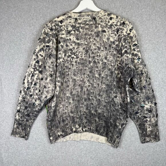 Erez Women's Medium Grey Lambs Wool Angora Hair Pullover Sweater Animal Print - Picture 8 of 9